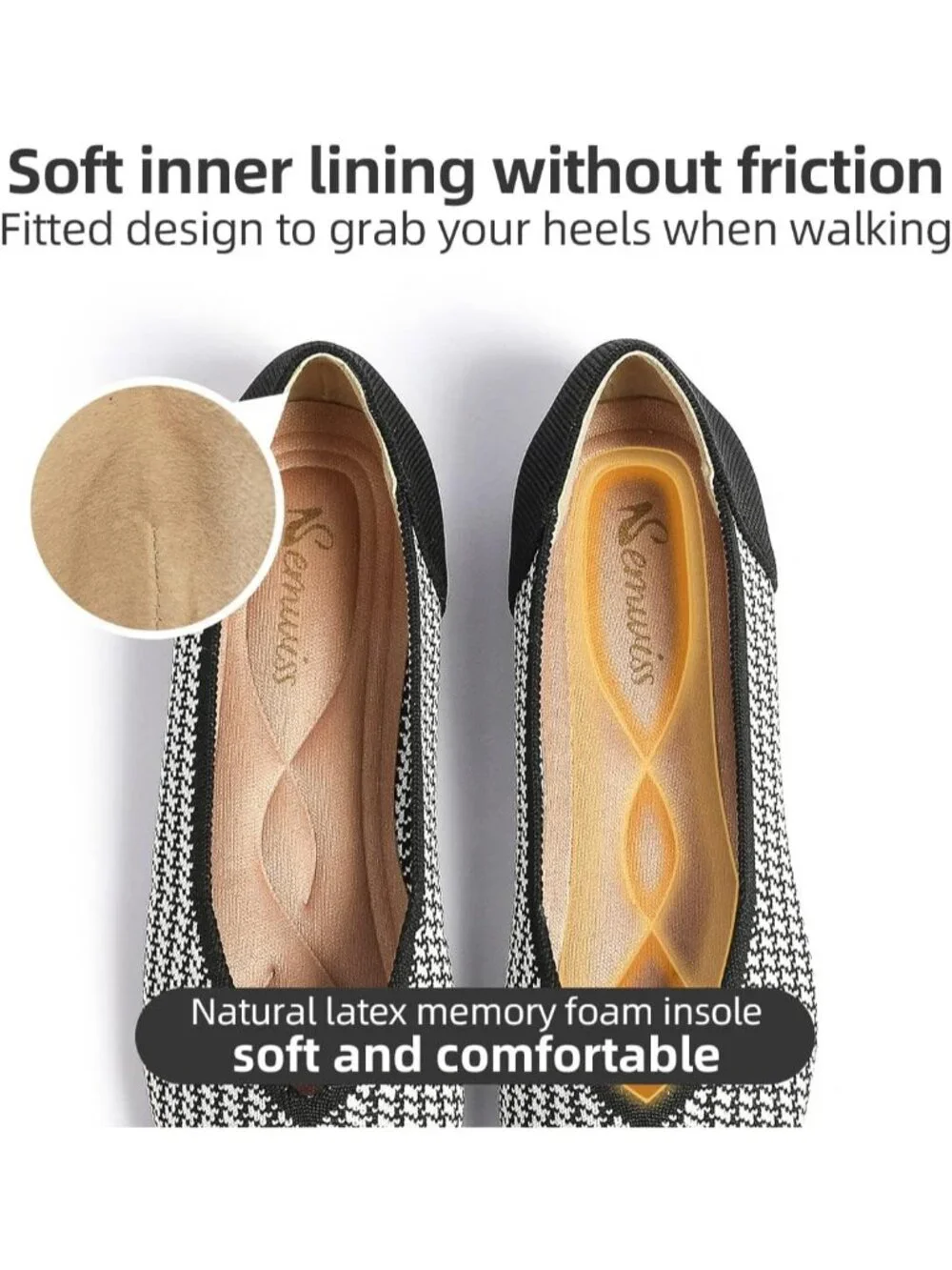 Women's Black White Ballet Flats Pointed Toe Comfortable Knit Slip Casual Shoes